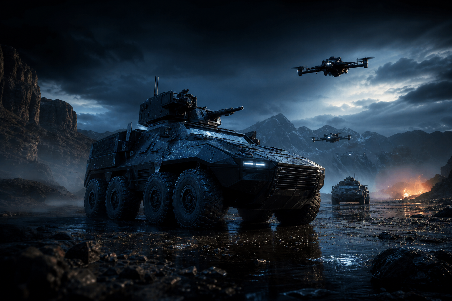 Futuristic Armored Vehicle In Desert Military Wallpaper  1 4K