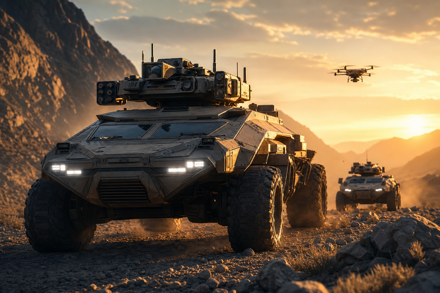 Futuristic Armored Vehicle In Desert Military Wallpaper  1 4K