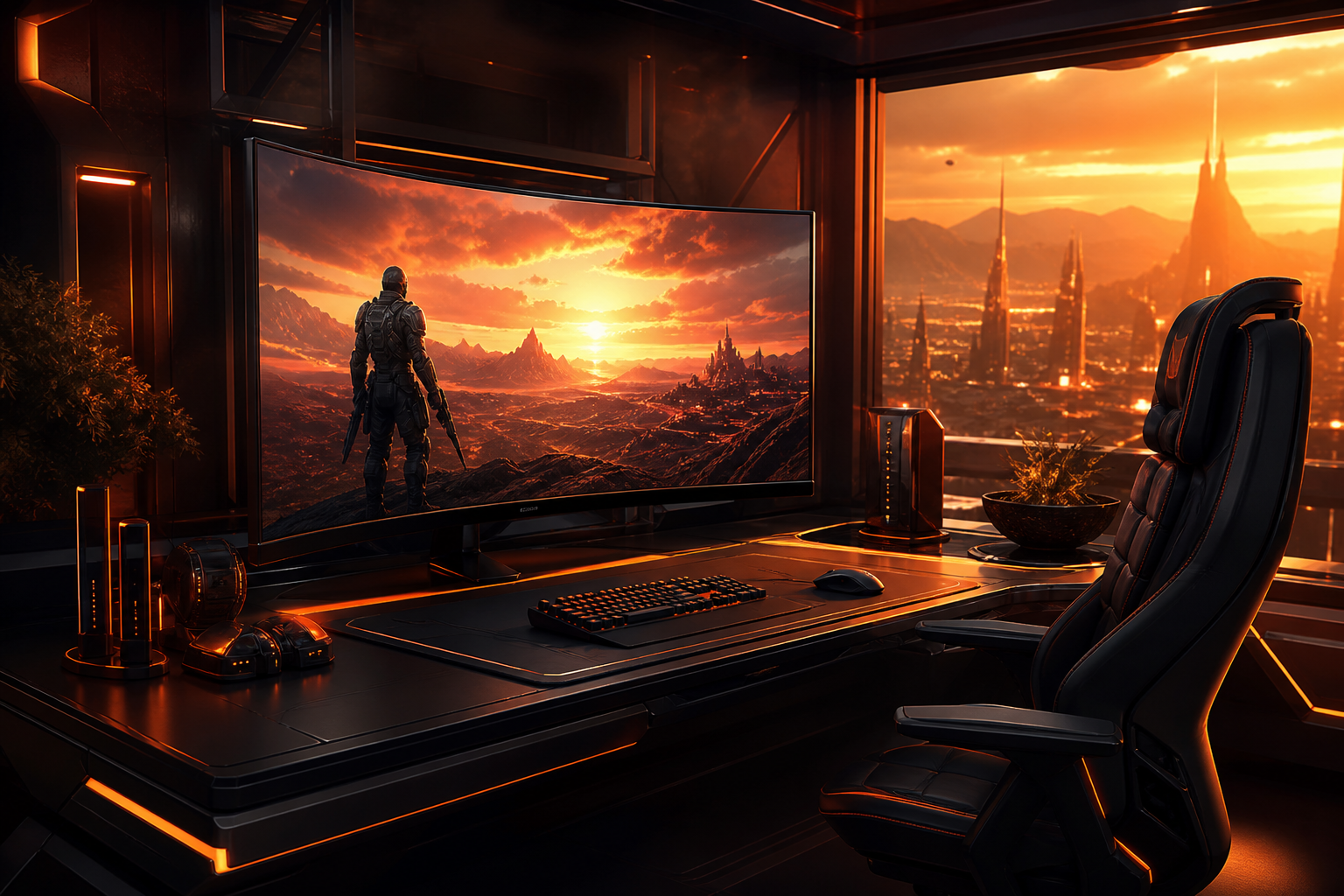 Futuristic Gaming Setup With RGB Lighting Gaming Wallpaper  1 4K