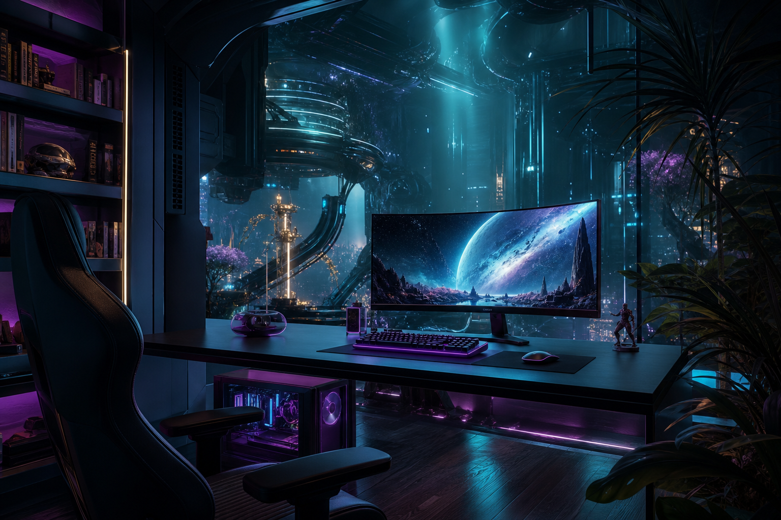 Futuristic Gaming Setup With RGB Lighting Gaming Wallpaper  1 4K
