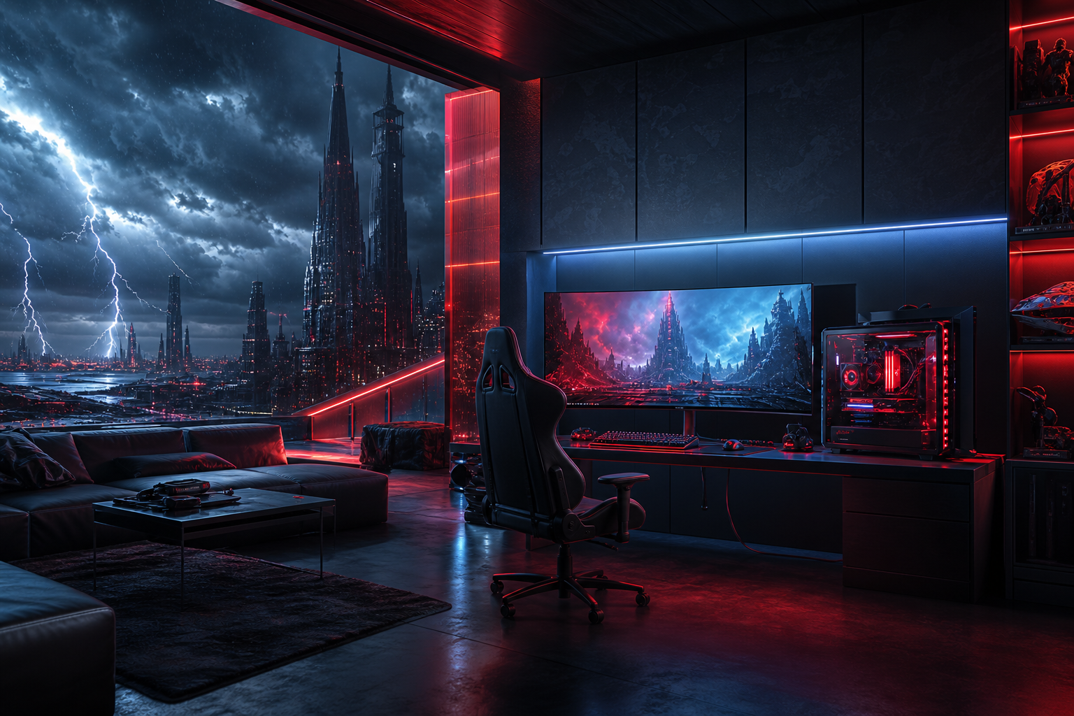 Futuristic Gaming Setup With RGB Lighting Gaming Wallpaper  1 4K