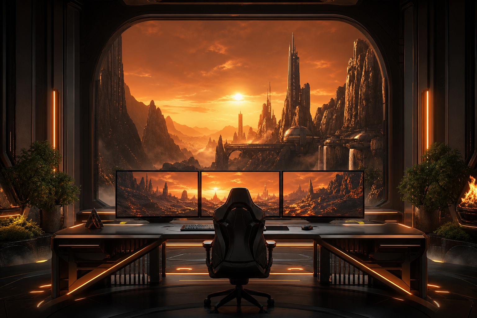 Futuristic Gaming Setup With RGB Lighting Gaming Wallpaper  1 4K