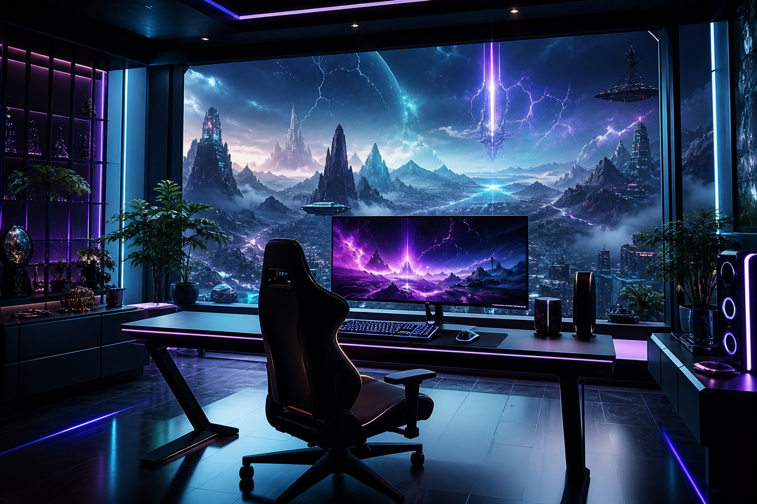 Futuristic Gaming Setup With RGB Lighting Gaming Wallpaper  1 4K