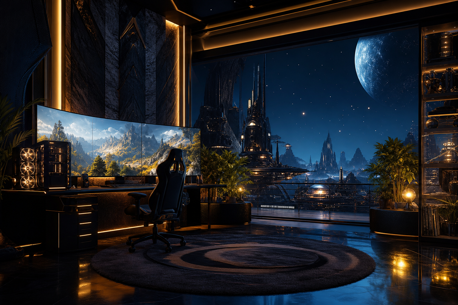 Futuristic Gaming Setup With RGB Lighting Gaming Wallpaper  1 4K