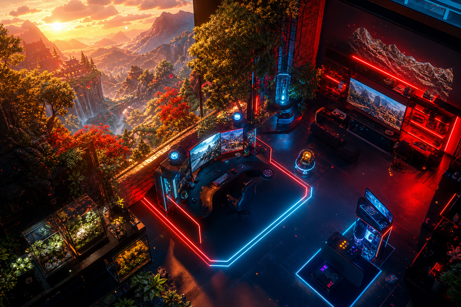 Futuristic Gaming Setup With RGB Lighting Gaming Wallpaper  1 4K