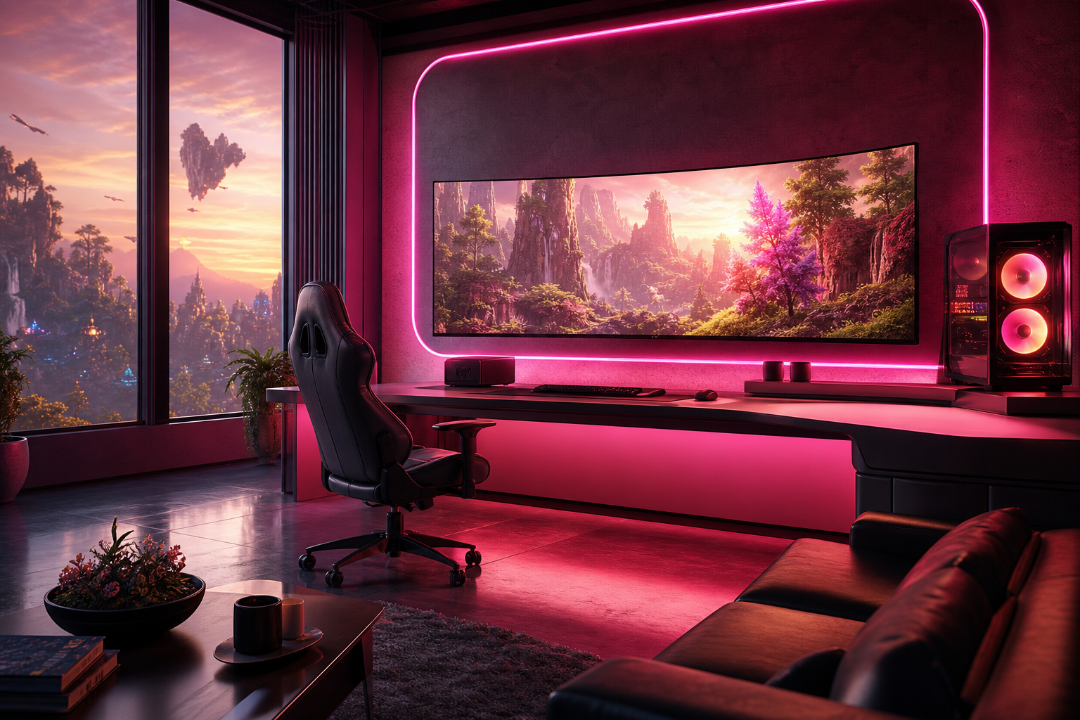 Futuristic Gaming Setup With RGB Lighting Gaming Wallpaper  1 4K