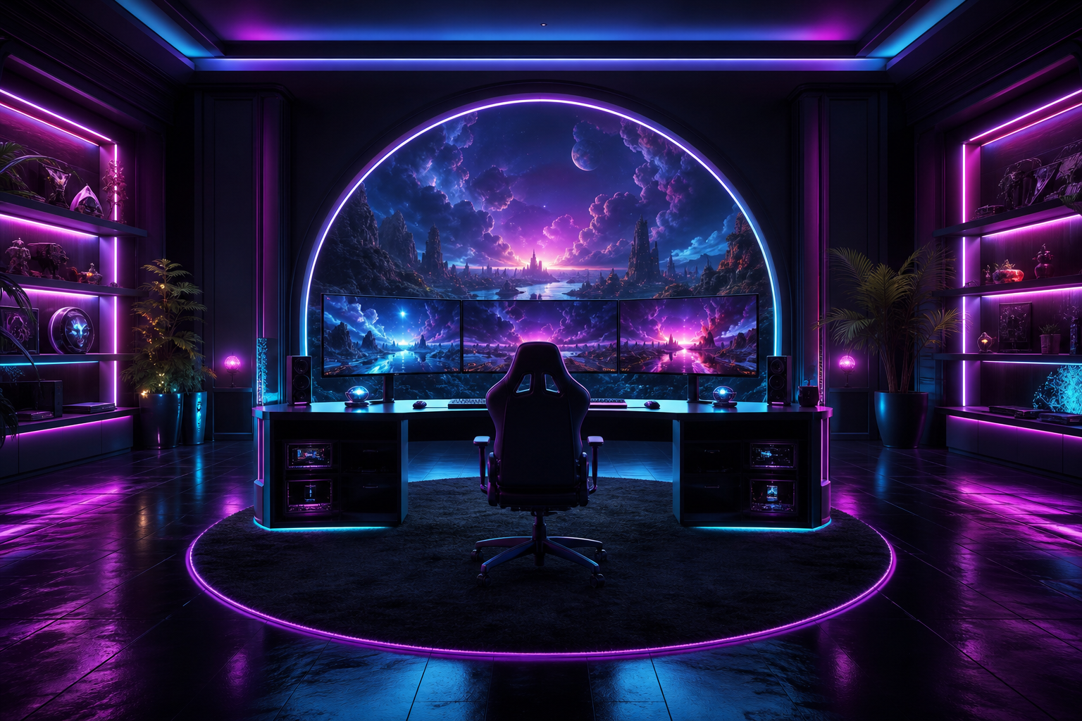 Futuristic Gaming Setup With RGB Lighting Gaming Wallpaper  1 4K