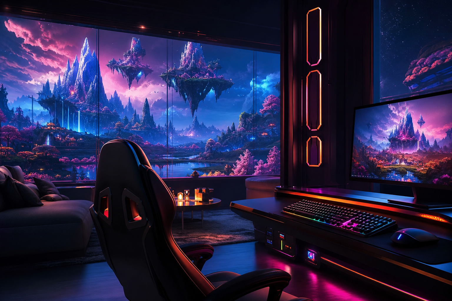 Futuristic Gaming Setup With RGB Lighting Gaming Wallpaper  1 4K