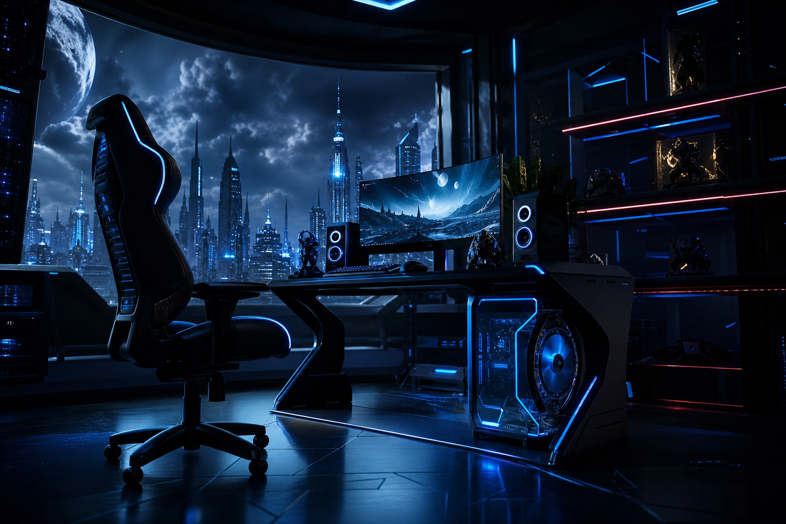 Futuristic Gaming Setup With RGB Lighting Gaming Wallpaper  1 4K