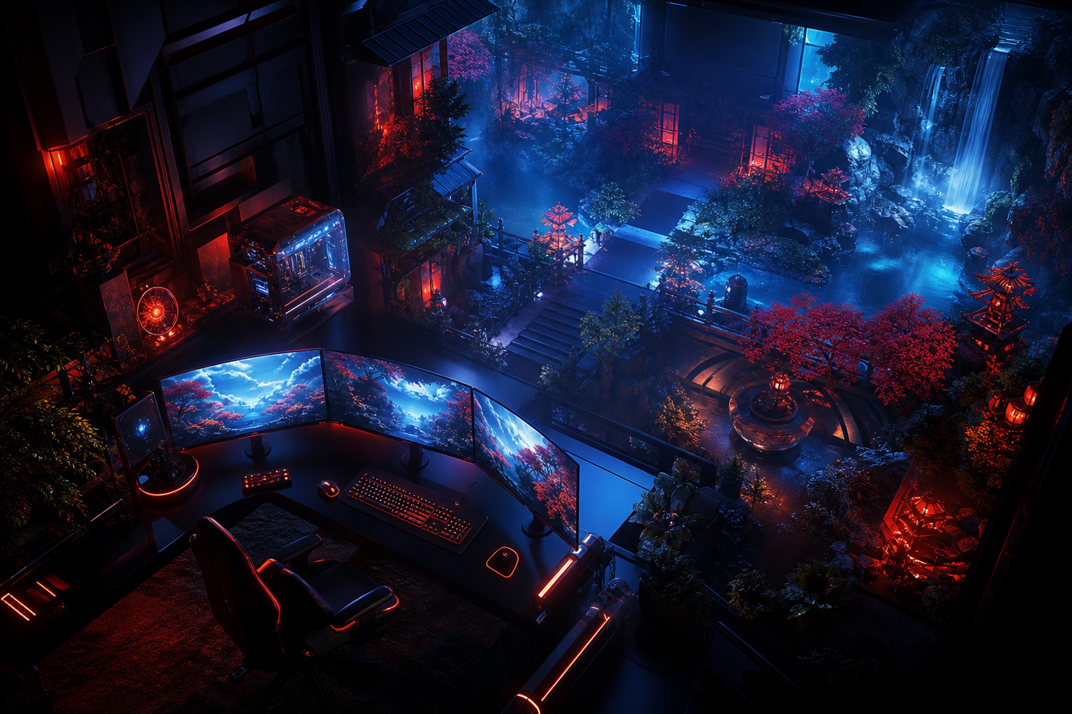 Futuristic Gaming Setup With RGB Lighting Gaming Wallpaper  1 4K