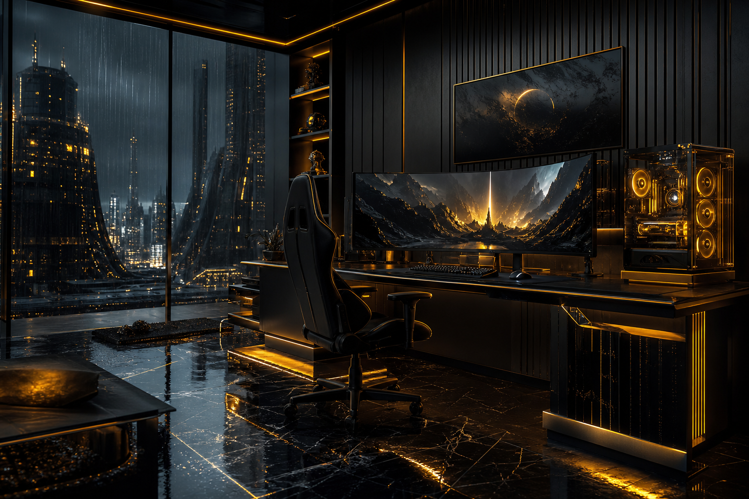 Futuristic Gaming Setup With RGB Lighting Gaming Wallpaper  1 4K