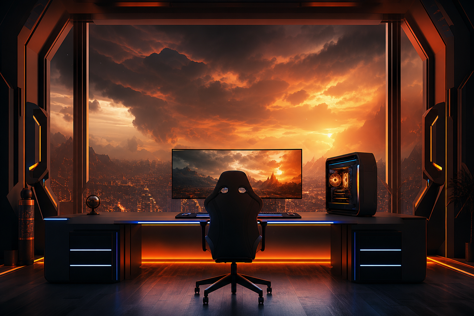 Futuristic Gaming Setup With RGB Lighting Gaming Wallpaper  1 4K