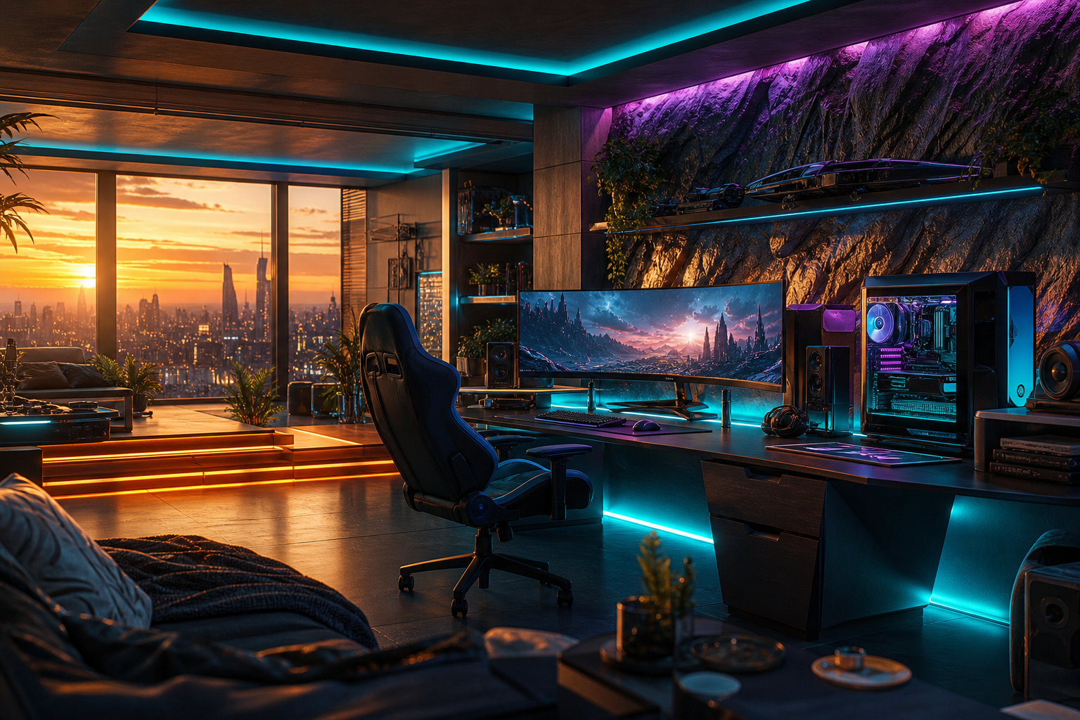 Futuristic Gaming Setup With RGB Lighting Gaming Wallpaper  1 4K
