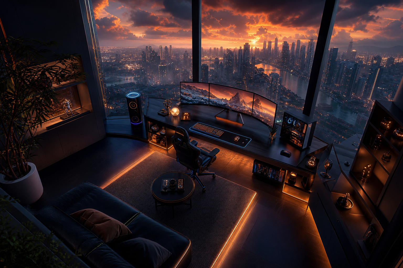 Futuristic Gaming Setup With RGB Lighting Gaming Wallpaper  1 4K