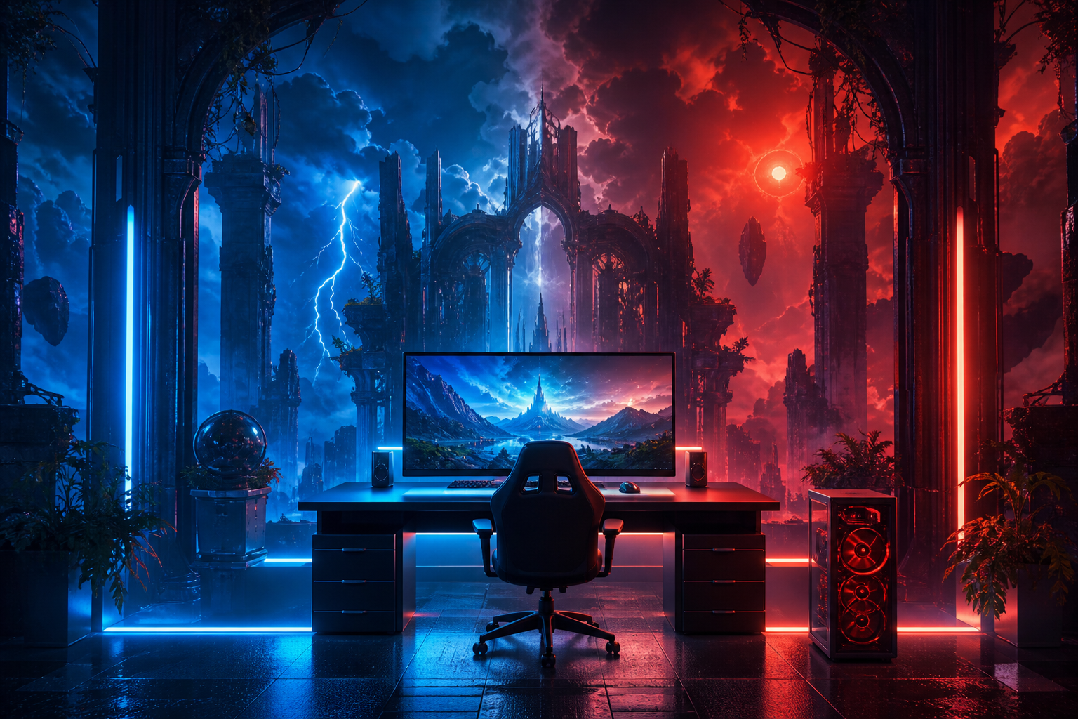 Futuristic Gaming Setup With RGB Lighting Gaming Wallpaper  11 4K