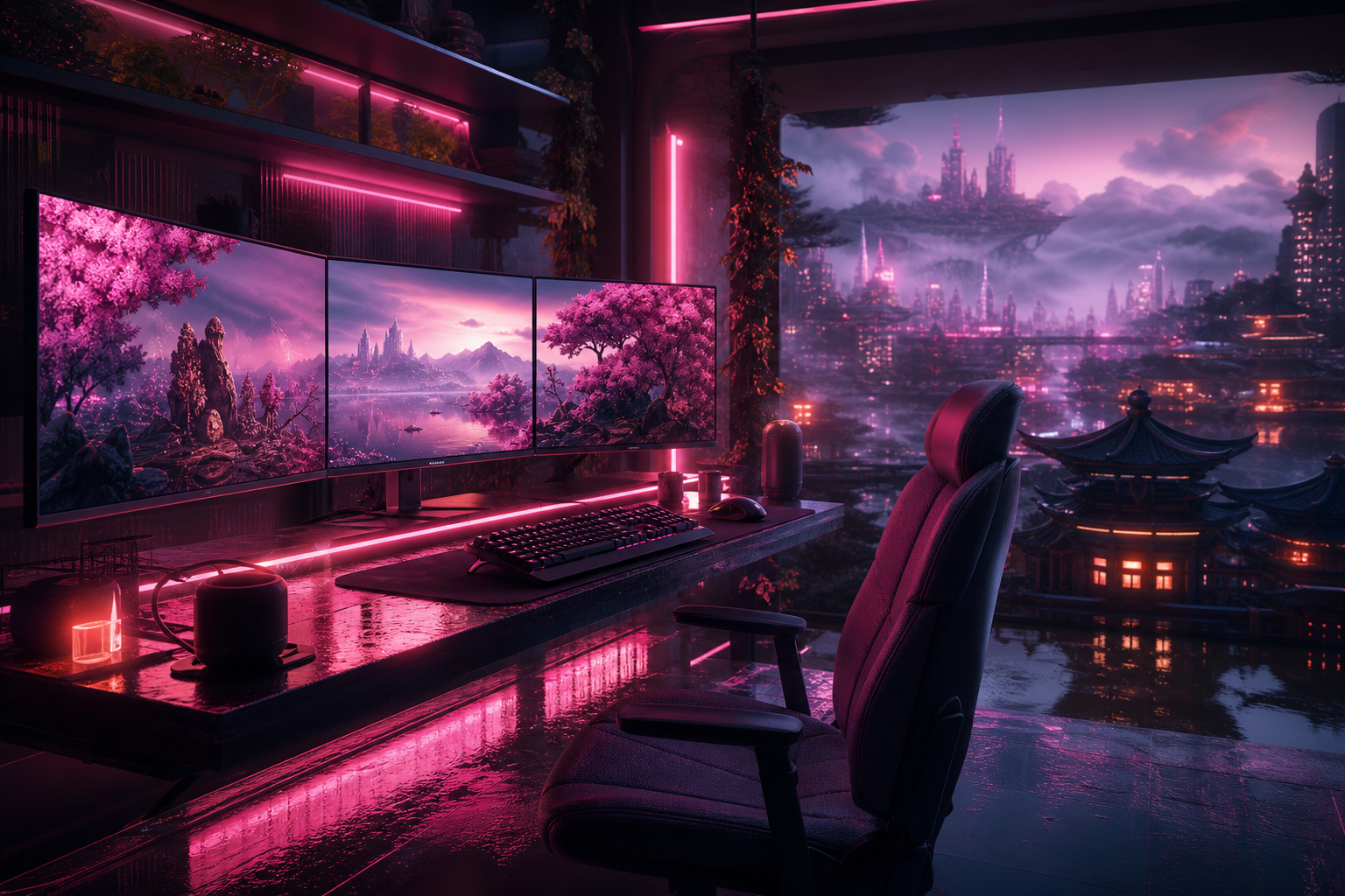 Futuristic Gaming Setup With RGB Lighting Gaming Wallpaper  11 4K