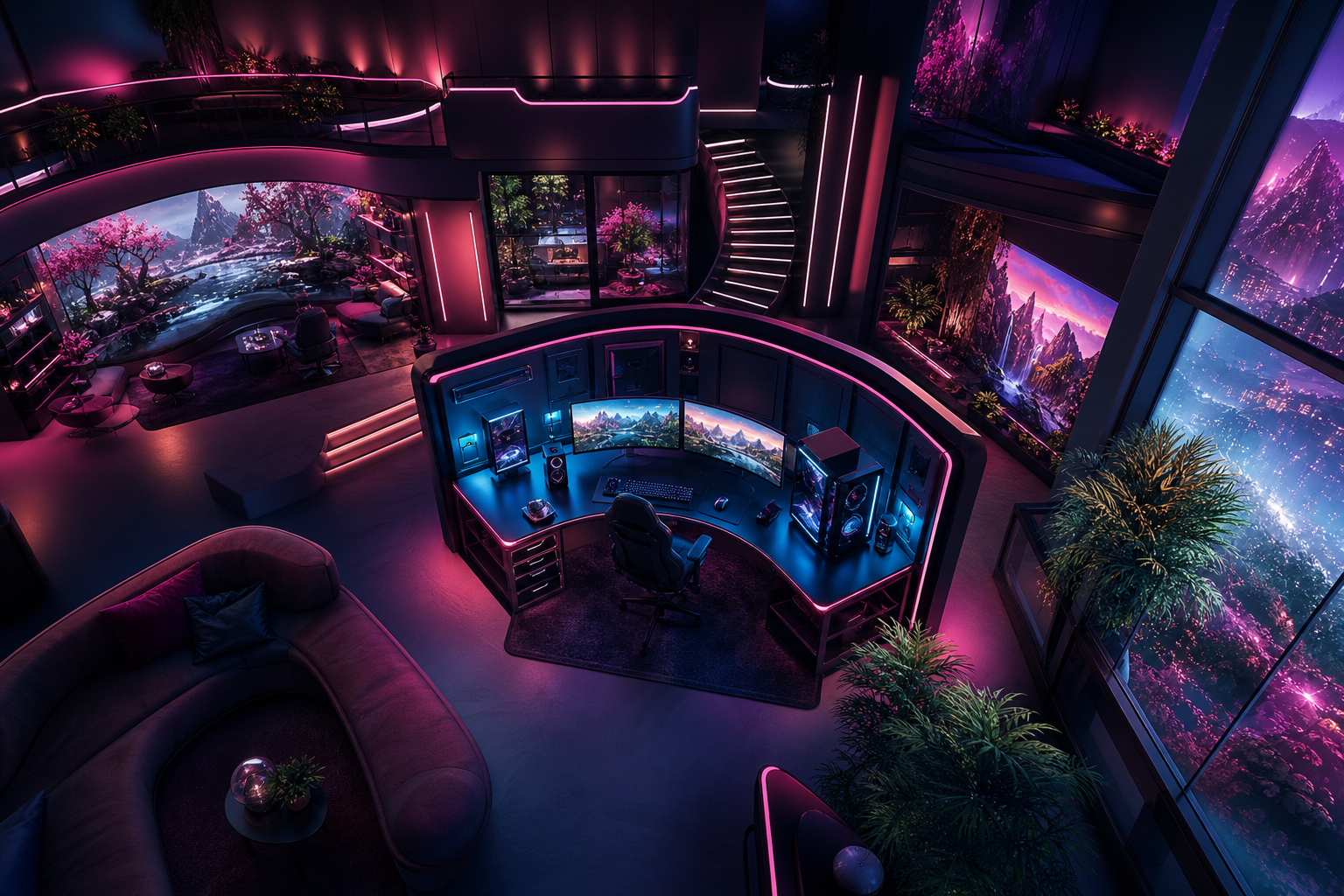 Futuristic Gaming Setup With RGB Lighting Gaming Wallpaper  11 4K