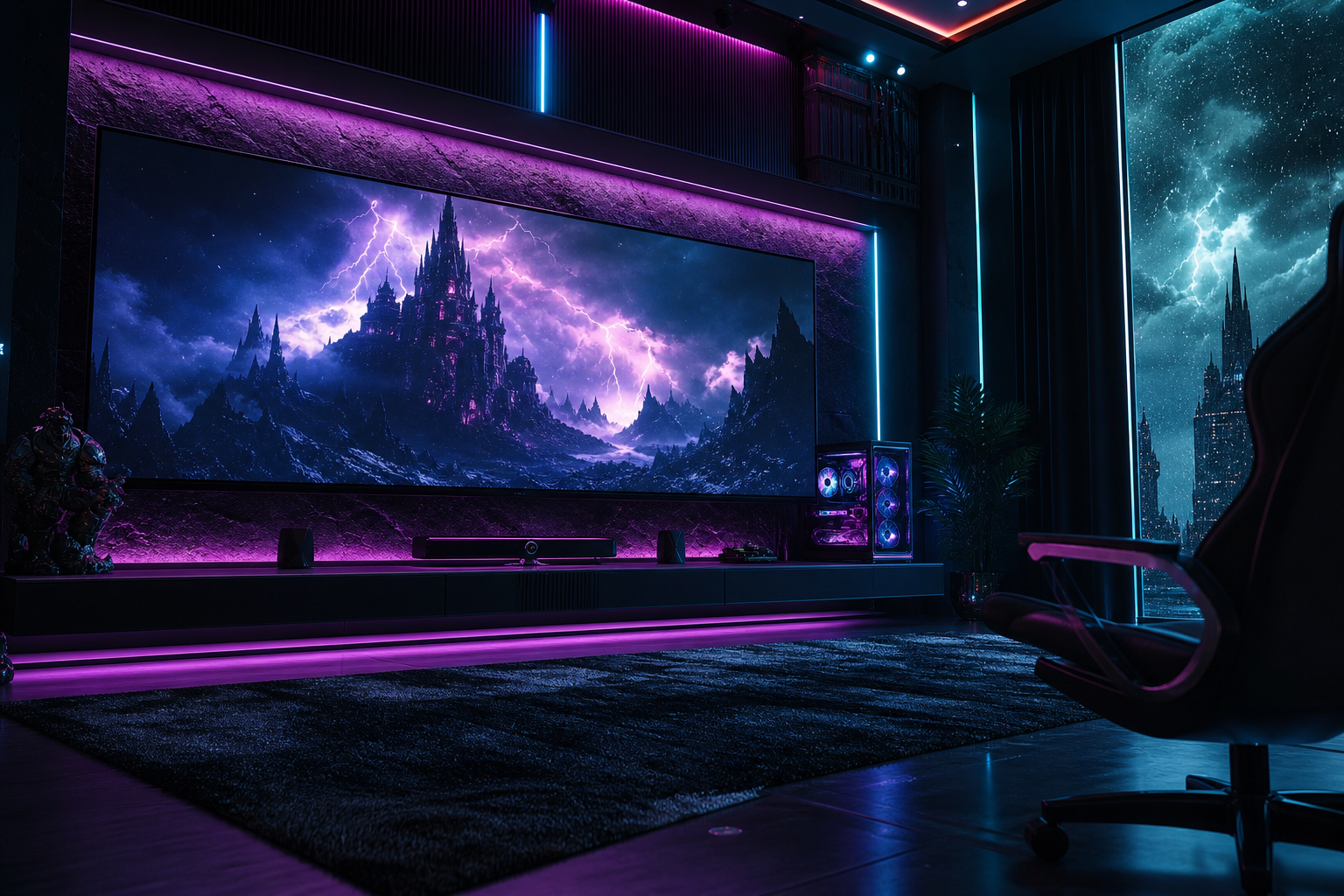 Futuristic Gaming Setup With RGB Lighting Gaming Wallpaper  11 4K
