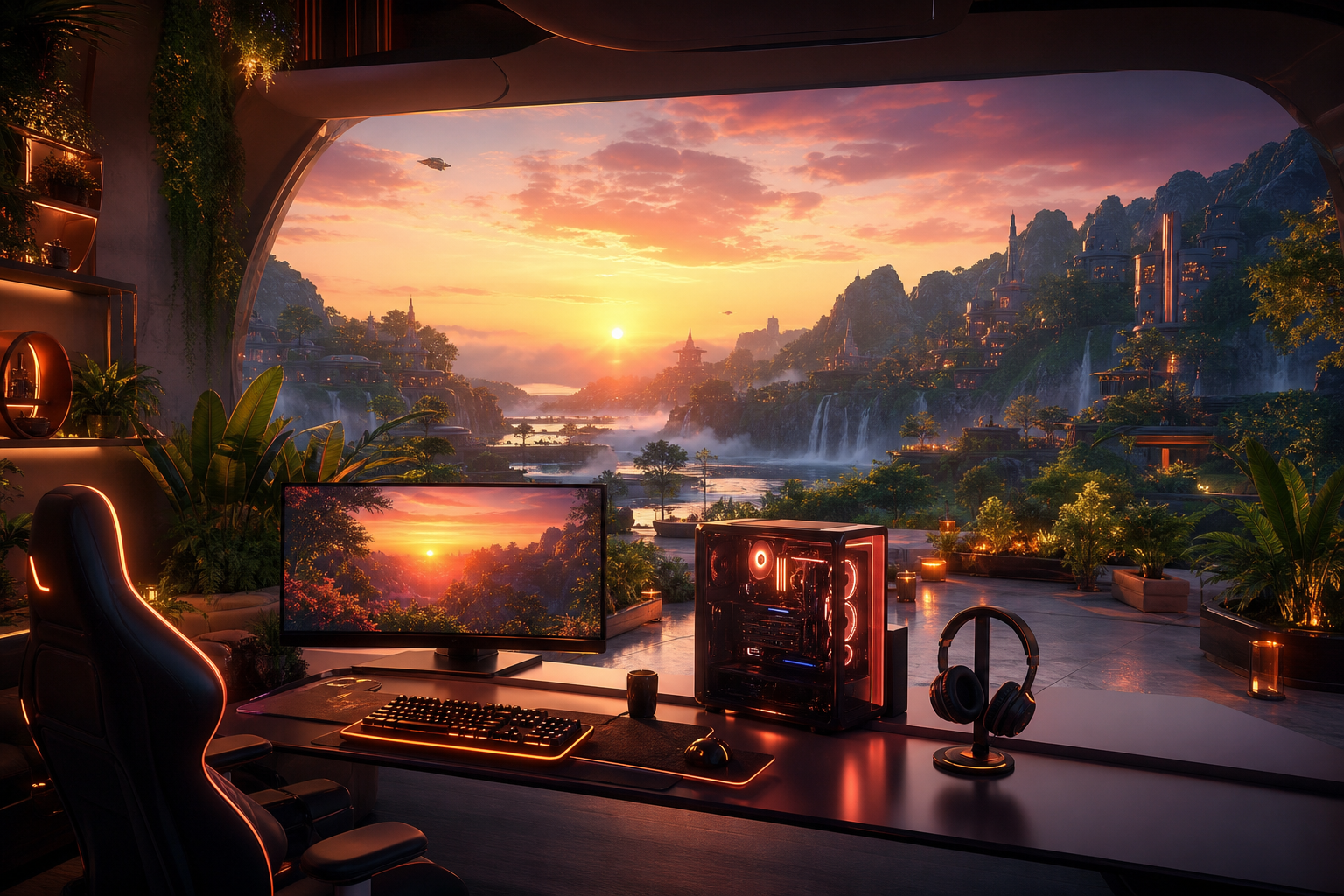Futuristic Gaming Setup With RGB Lighting Gaming Wallpaper  11 4K