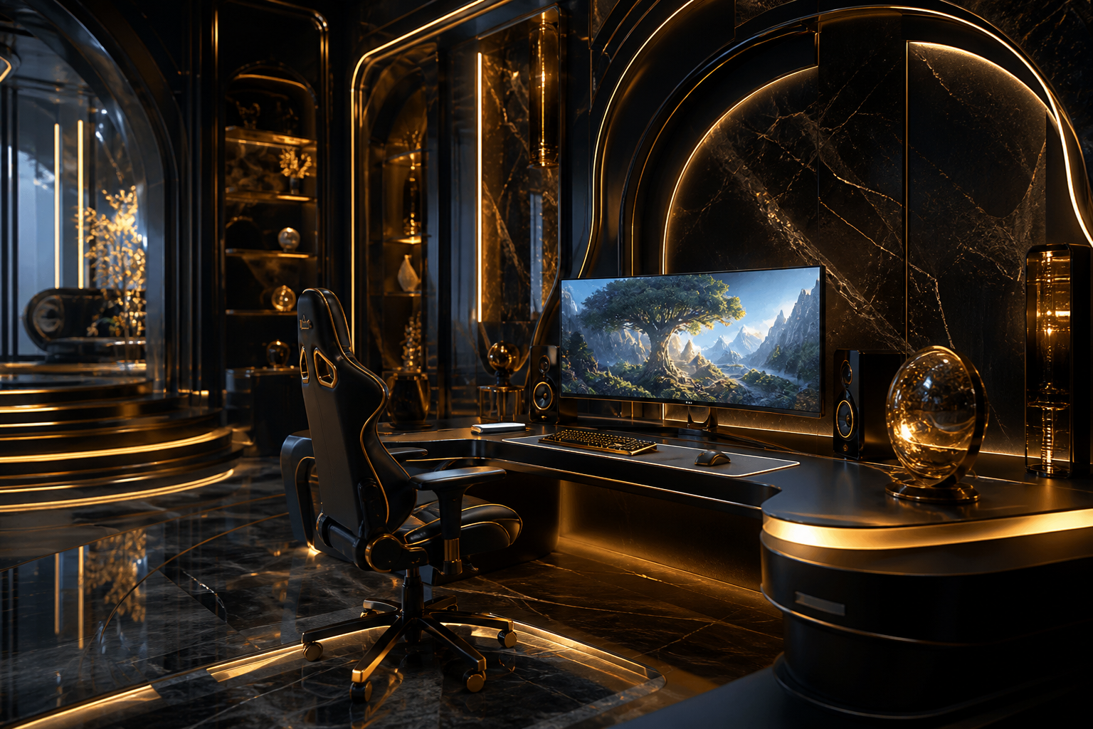 Futuristic Gaming Setup With RGB Lighting Gaming Wallpaper  11 4K