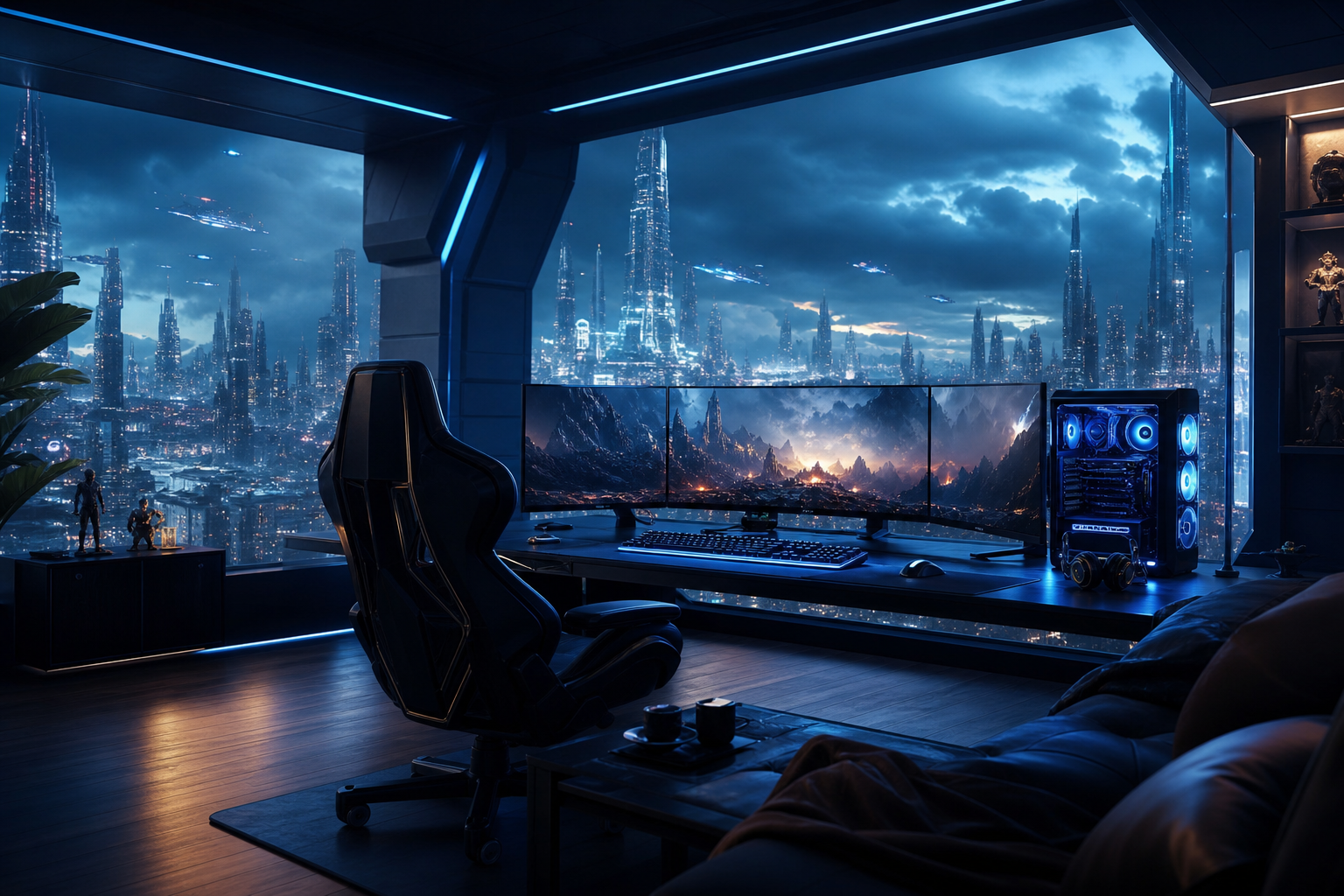 Futuristic Gaming Setup With RGB Lighting Gaming Wallpaper  11 4K