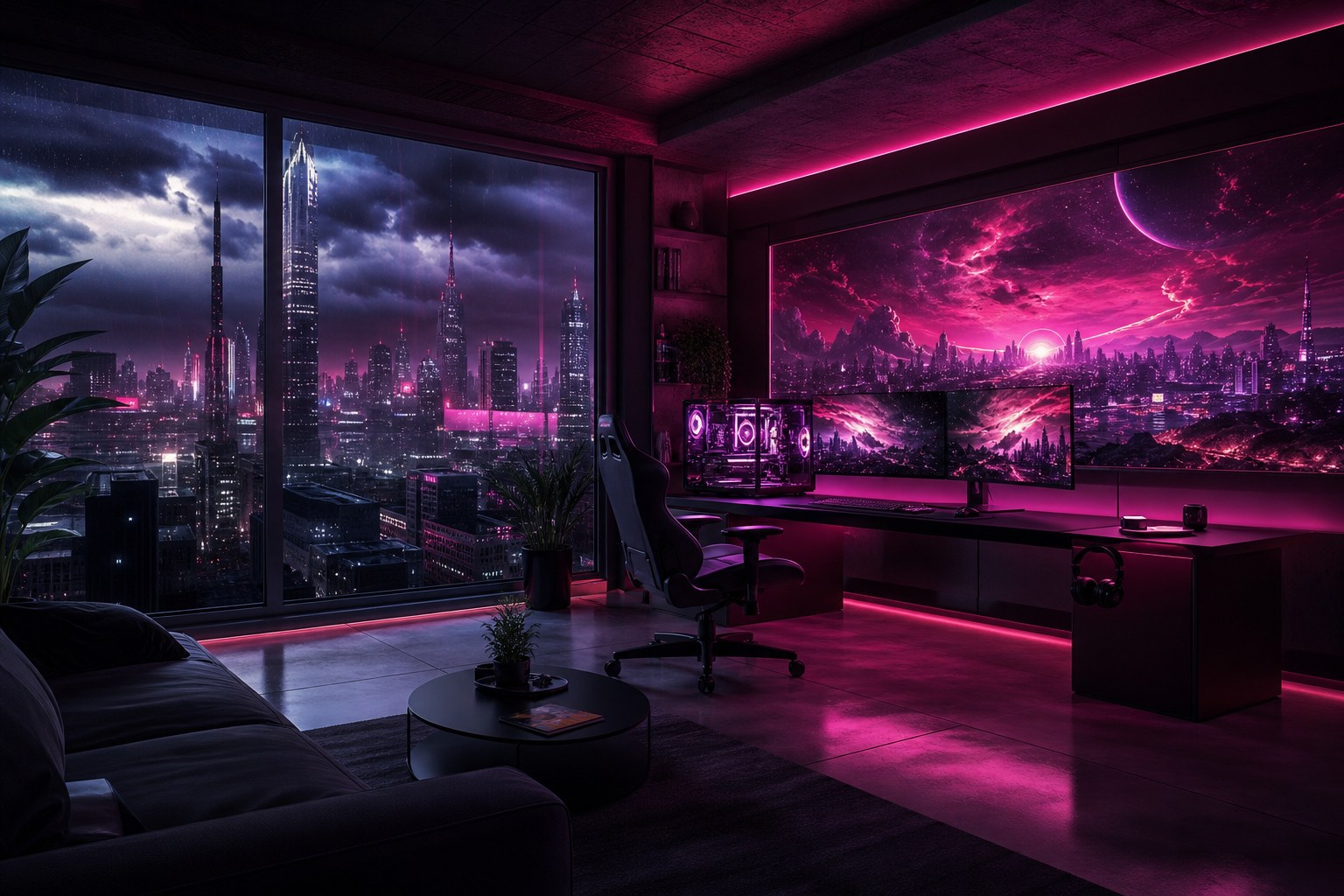 Futuristic Gaming Setup With RGB Lighting Gaming Wallpaper  11 4K