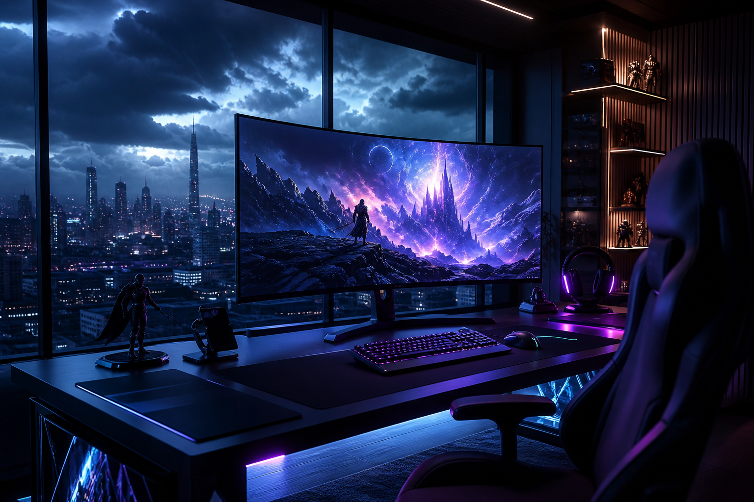 Futuristic Gaming Setup With RGB Lighting Gaming Wallpaper  11 4K