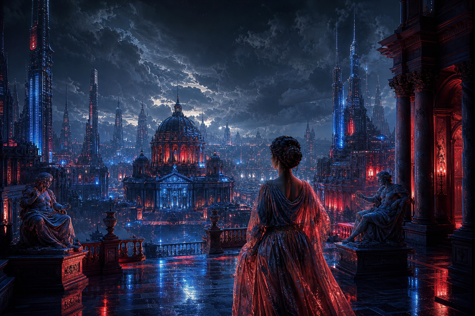 Futuristic Rooftop City View Art Wallpaper  9 4K