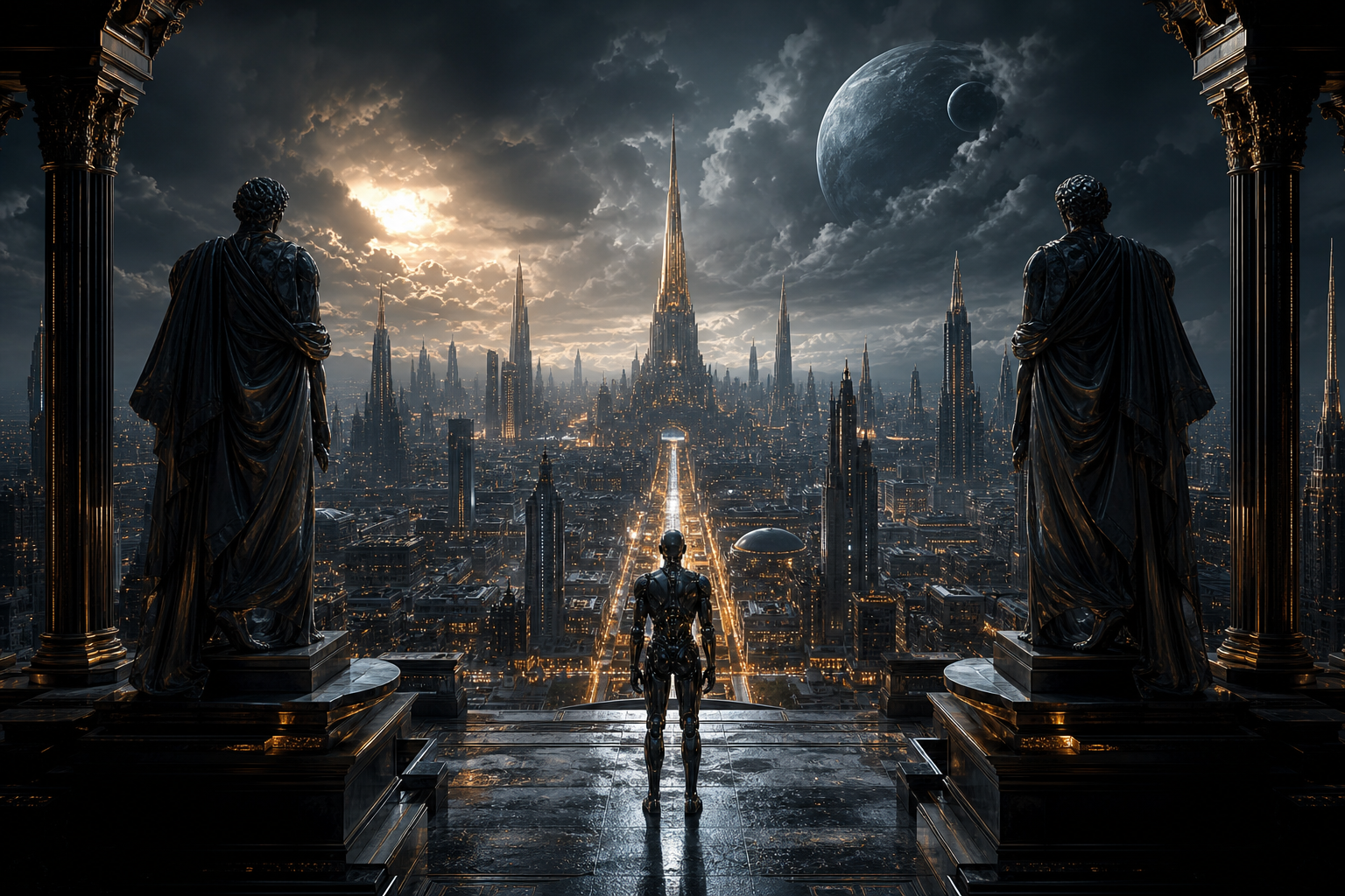 Futuristic Rooftop City View Art Wallpaper  9 4K