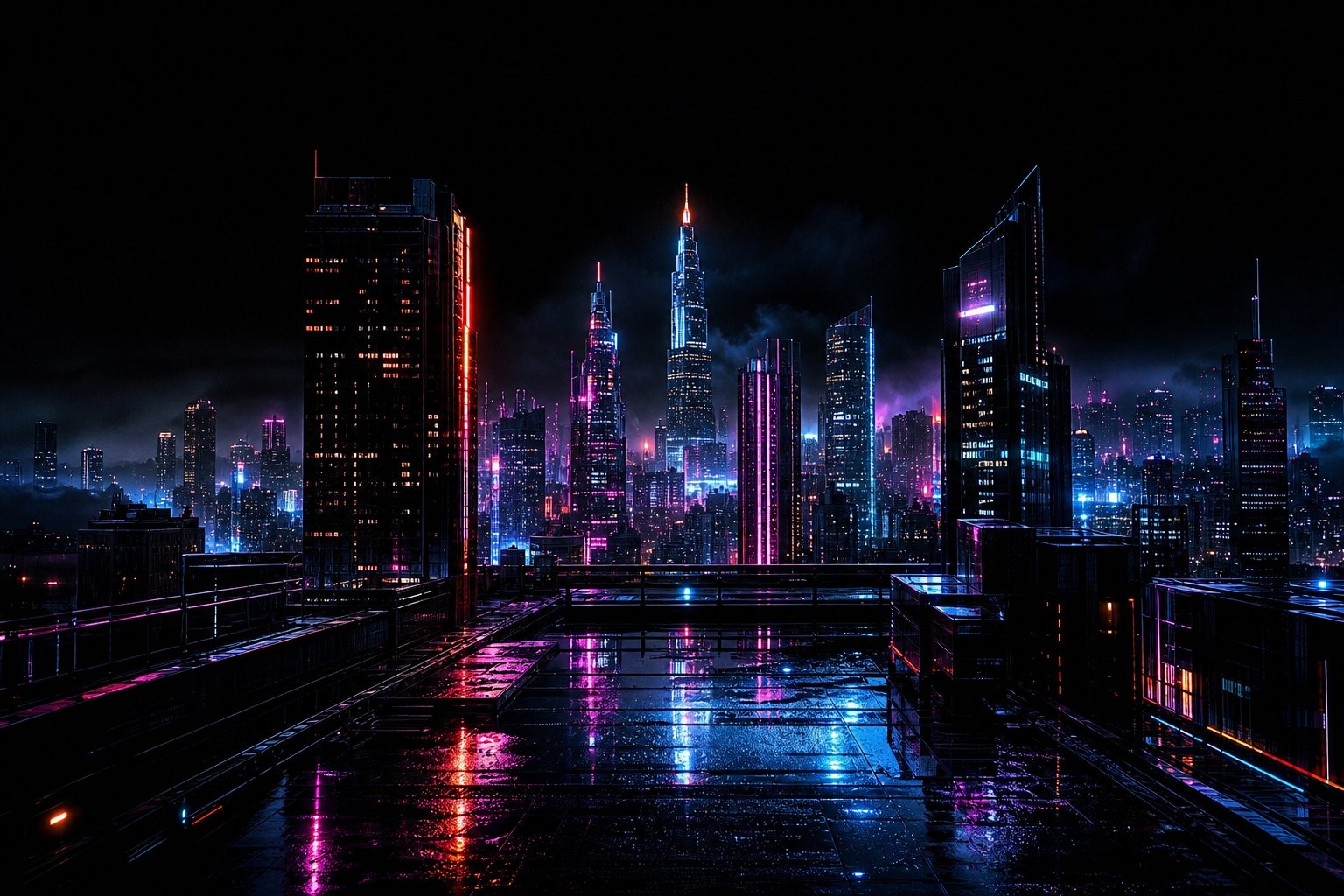 Futuristic Rooftop City View Cyberpunk Wallpaper  9 4K