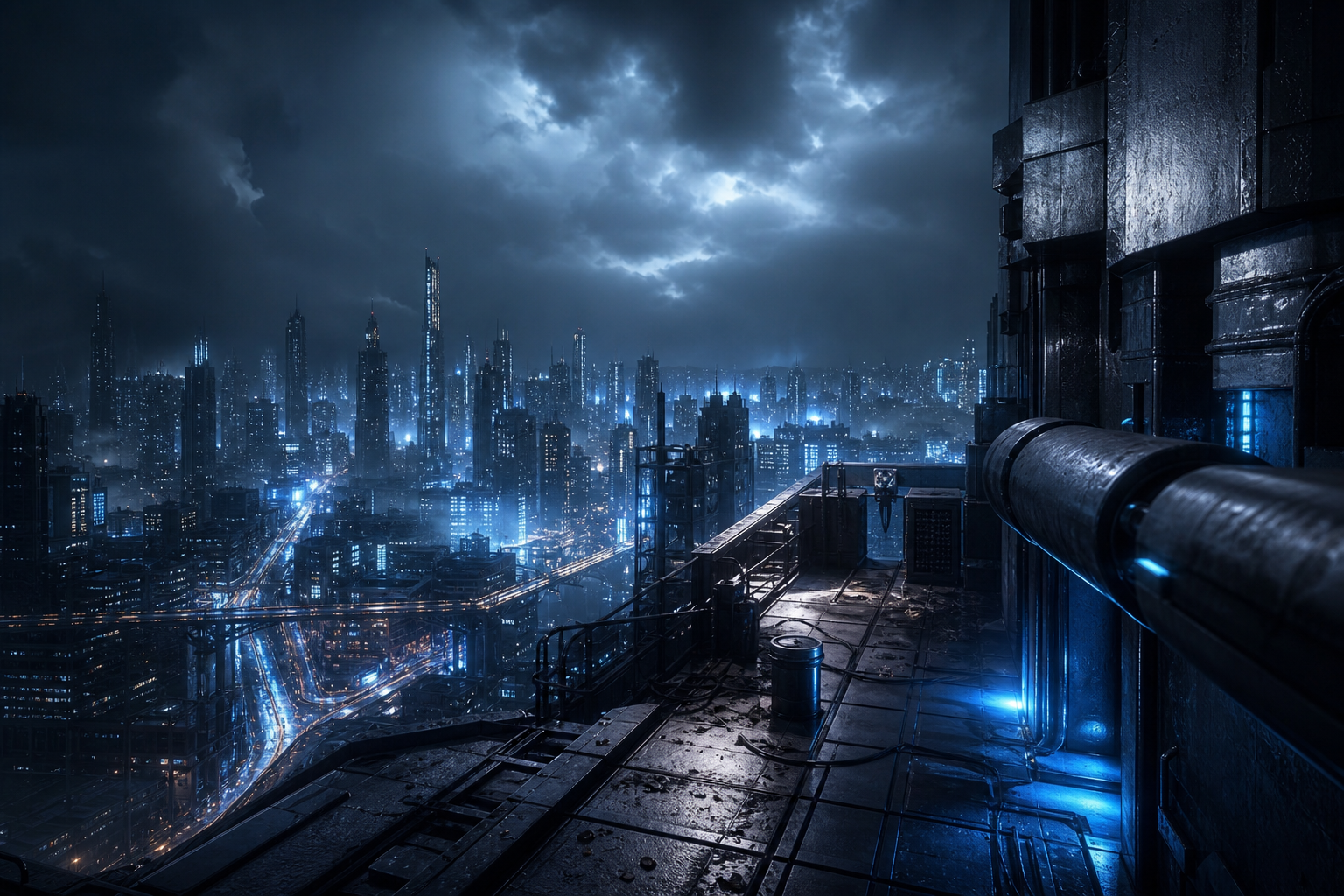 Futuristic Rooftop City View Cyberpunk Wallpaper  9 4K