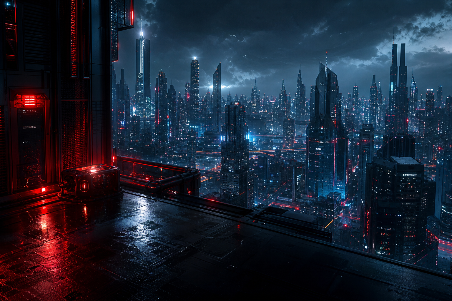 Futuristic Rooftop City View Cyberpunk Wallpaper  9 4K
