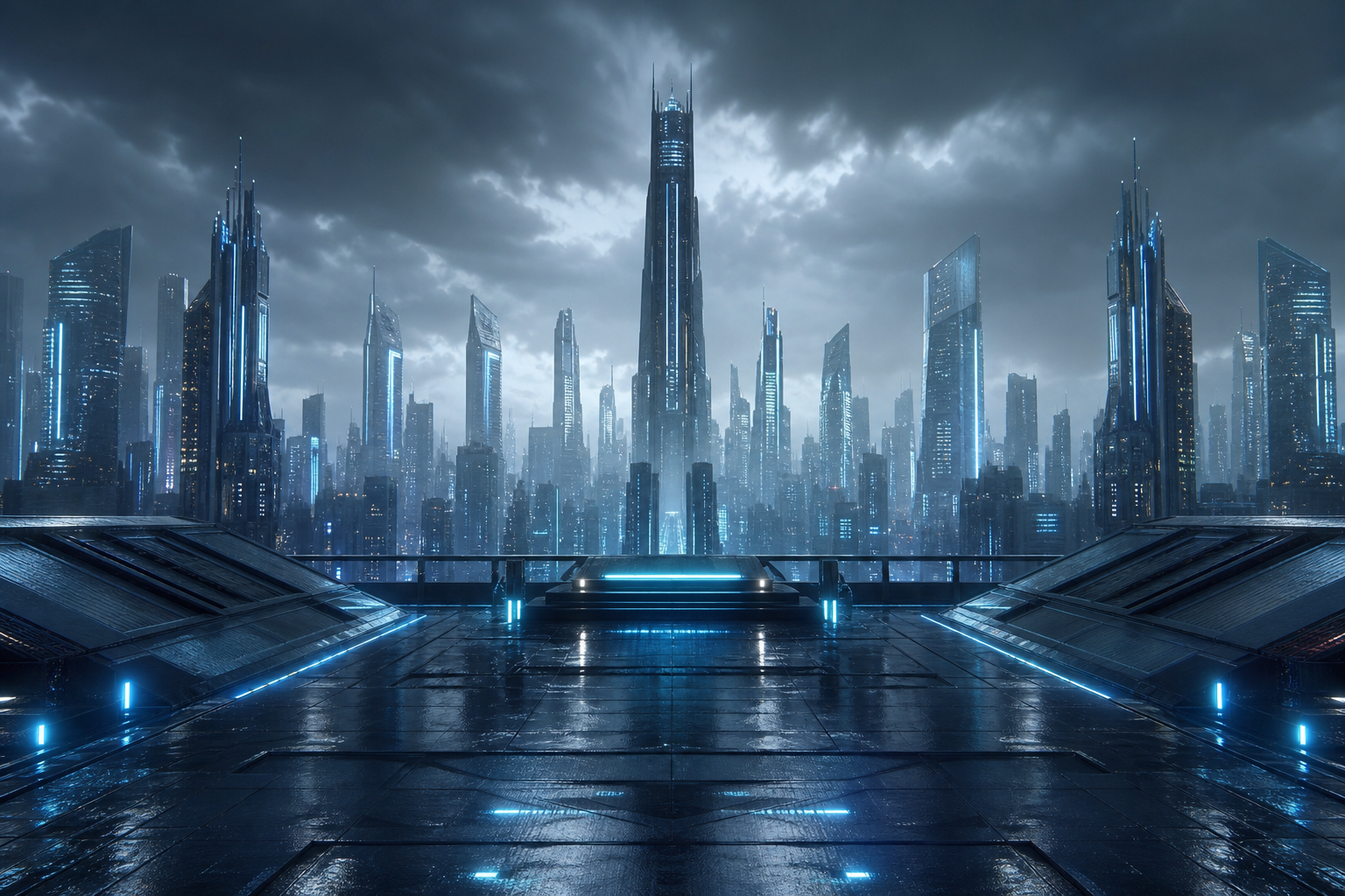 Futuristic Rooftop City View Cyberpunk Wallpaper  9 4K
