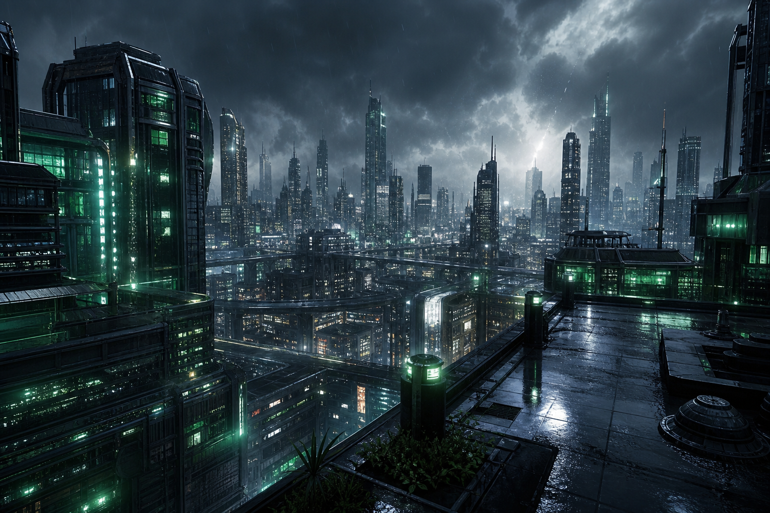 Futuristic Rooftop City View Cyberpunk Wallpaper  9 4K