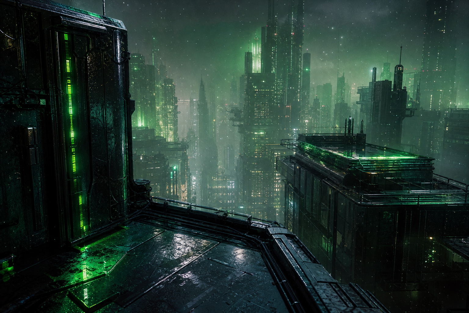 Futuristic Rooftop City View Cyberpunk Wallpaper  9 4K