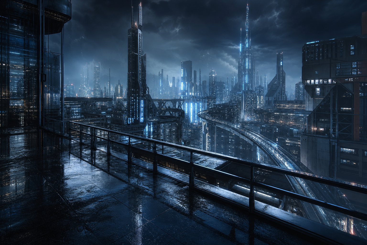 Futuristic Rooftop City View Cyberpunk Wallpaper  9 4K