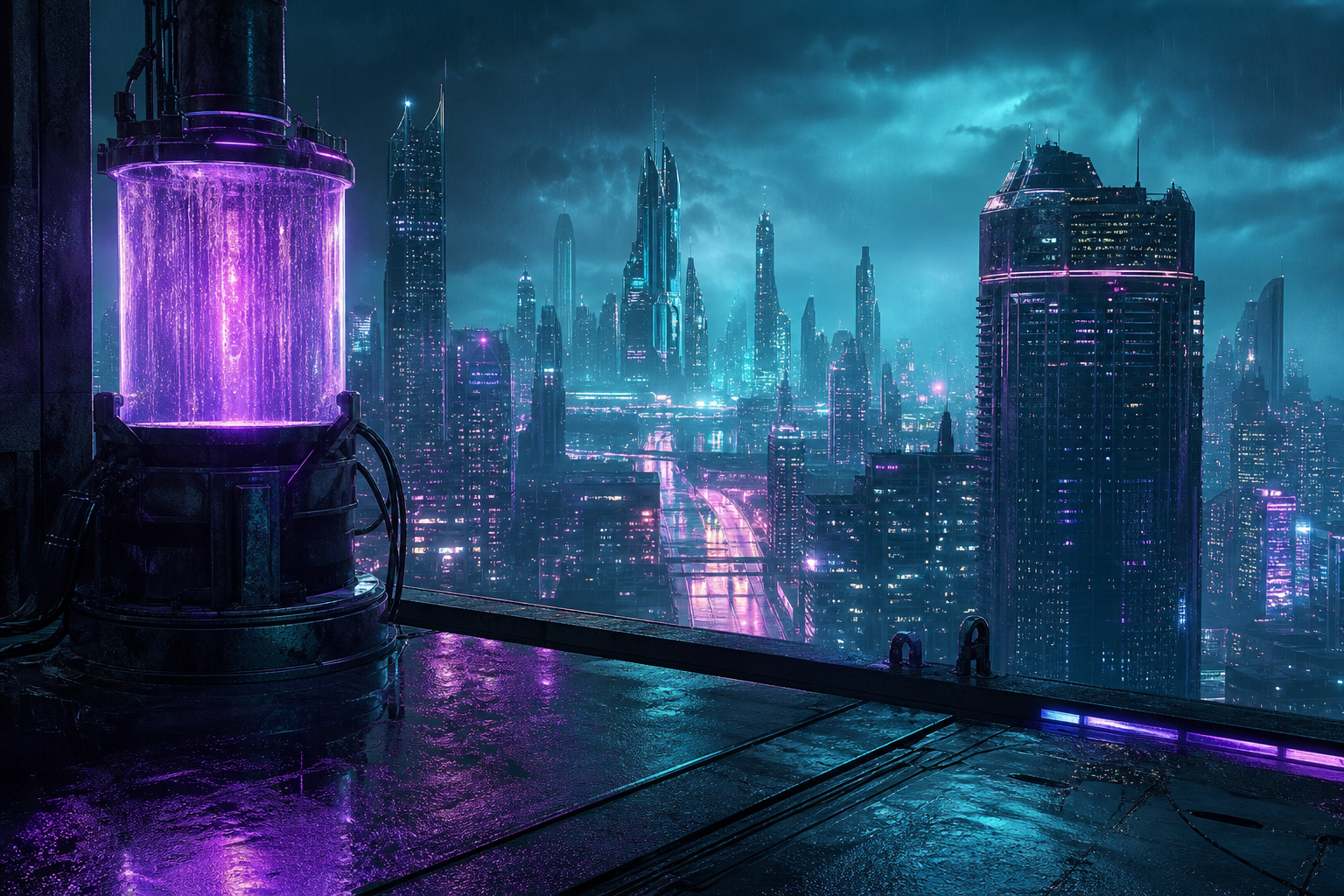 Futuristic Rooftop City View Cyberpunk Wallpaper  9 4K