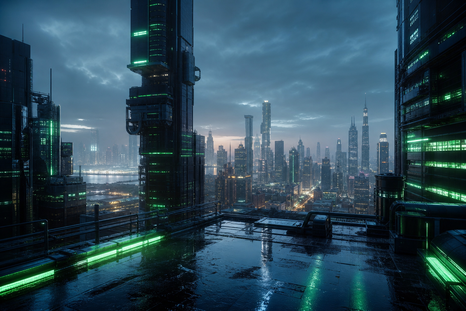 Futuristic Rooftop City View Cyberpunk Wallpaper  9 4K