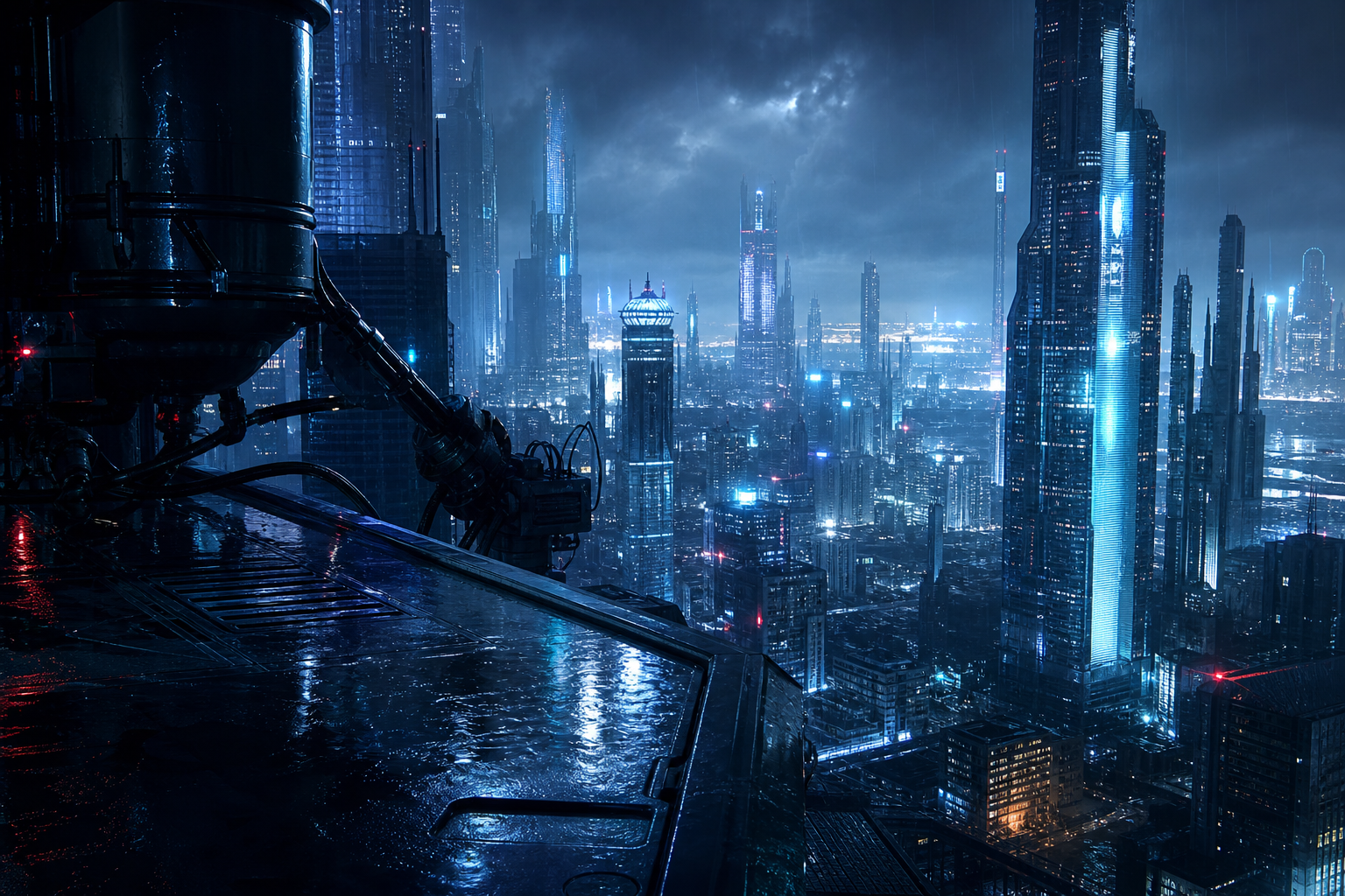 Futuristic Rooftop City View Cyberpunk Wallpaper  9 4K