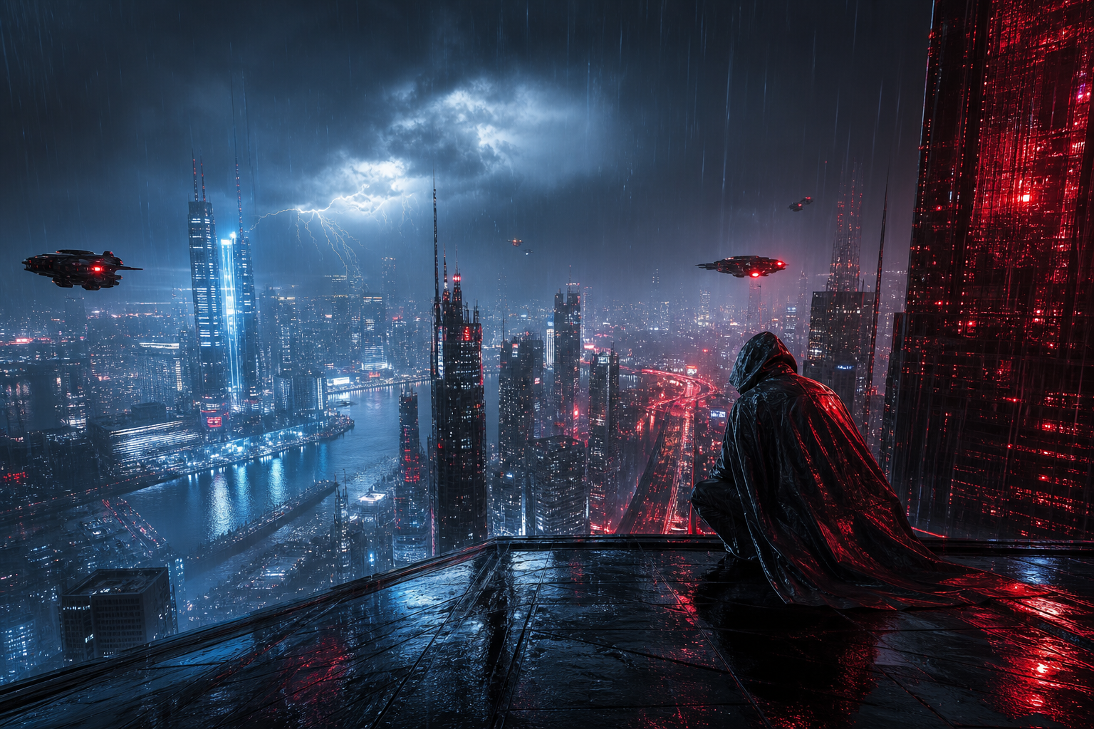 Futuristic Rooftop City View Cyberpunk Wallpaper  9 4K