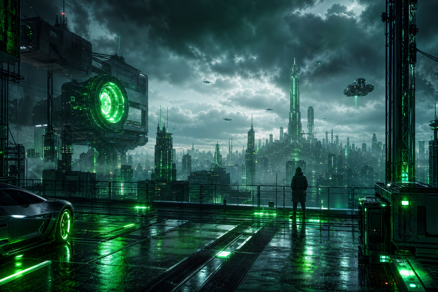 Futuristic Rooftop City View Cyberpunk Wallpaper  9 4K