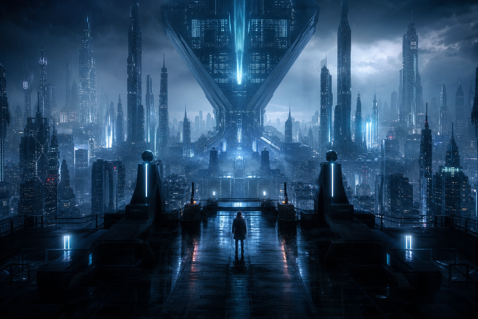 Futuristic Rooftop City View Cyberpunk Wallpaper  9 4K