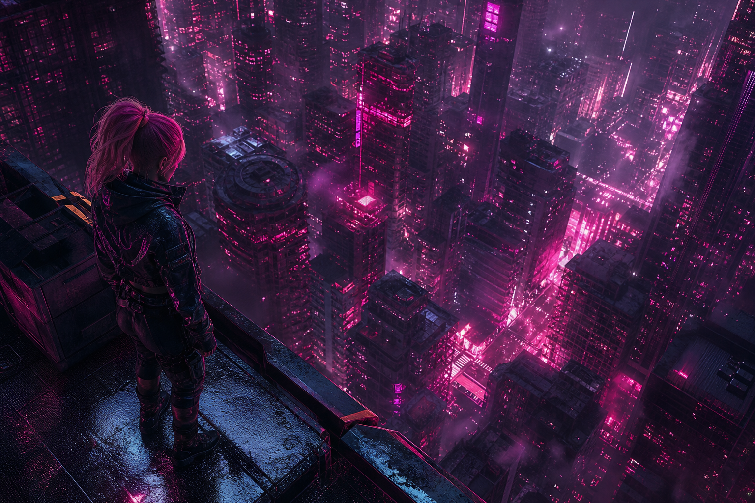 Futuristic Rooftop City View Cyberpunk Wallpaper  9 4K