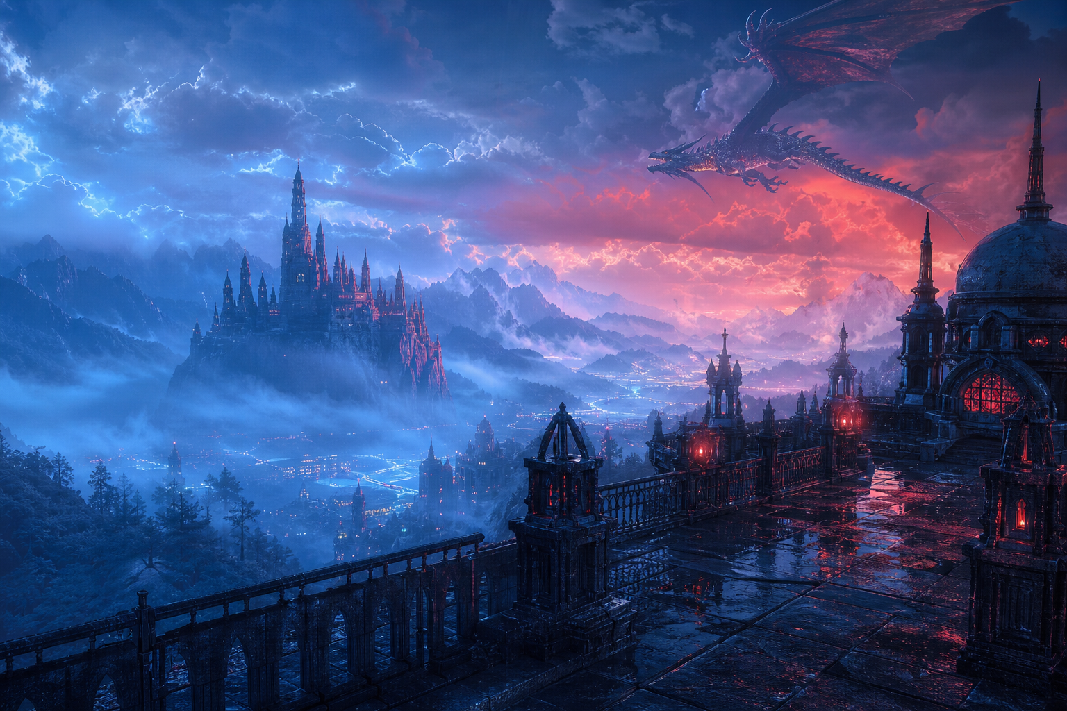 Futuristic Rooftop City View Fantasy Wallpaper  9 4K