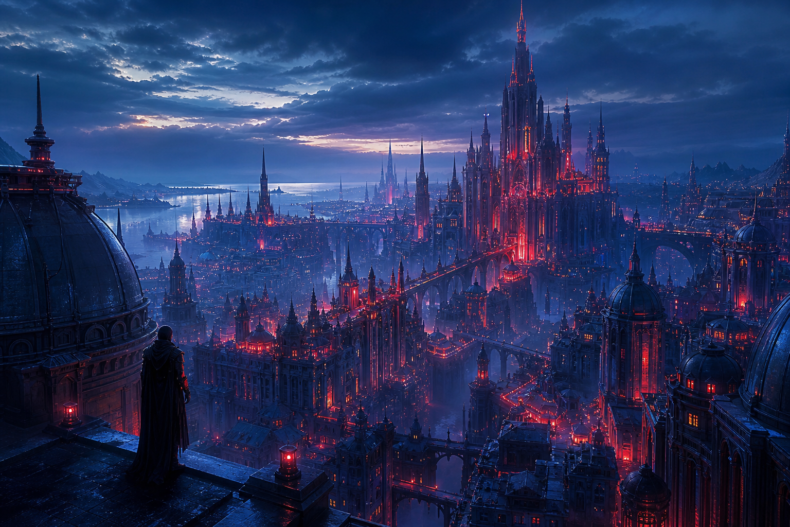 Futuristic Rooftop City View Fantasy Wallpaper  9 4K