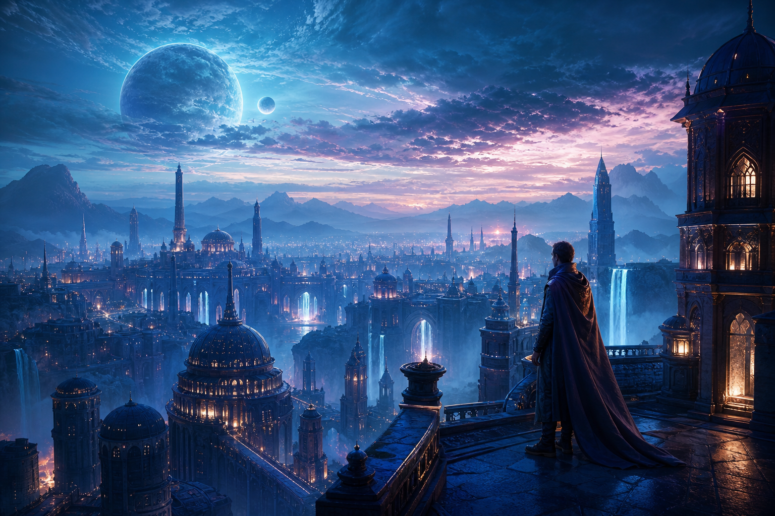 Futuristic Rooftop City View Fantasy Wallpaper  9 4K
