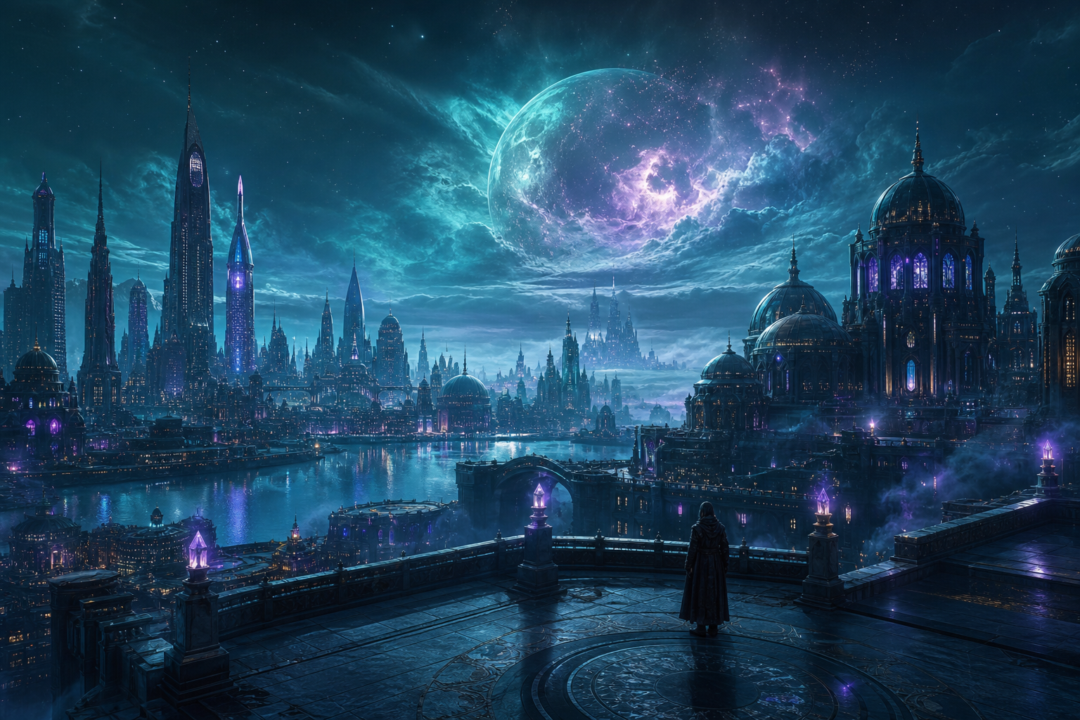 Futuristic Rooftop City View Fantasy Wallpaper  9 4K