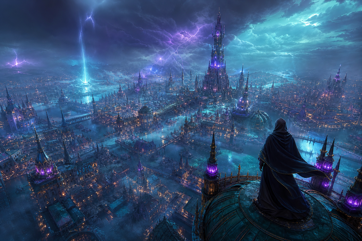 Futuristic Rooftop City View Fantasy Wallpaper  9 4K
