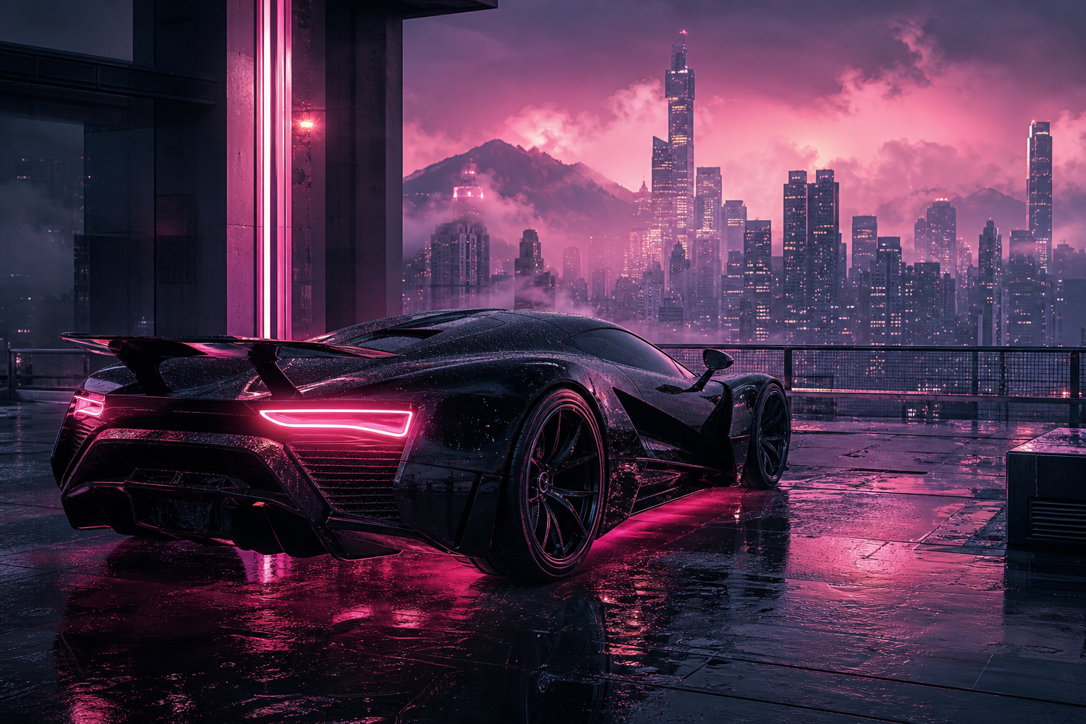 Futuristic Rooftop City View Supercars Wallpaper  9 4K