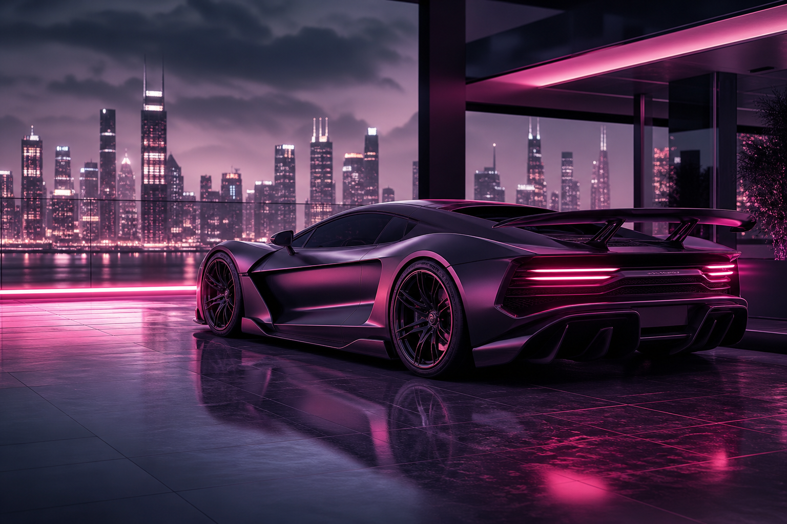 Futuristic Rooftop City View Supercars Wallpaper  9 4K